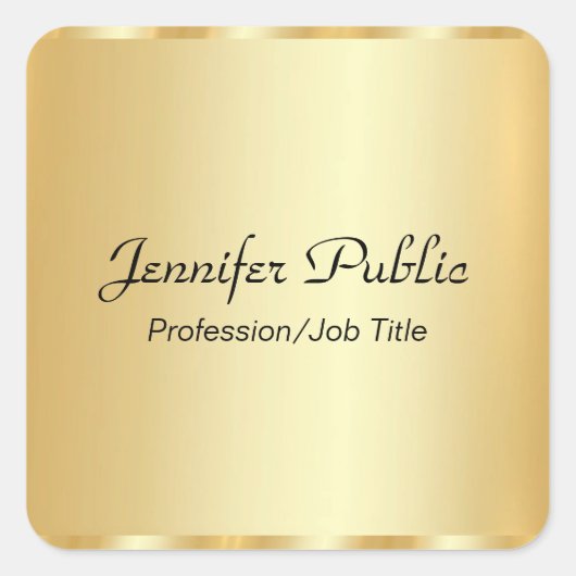 Aangepaste gouden legante scriptglamoureuze Sjablo Vierkante Sticker (Voorkant)