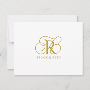 Aangepaste gouden monogram initiaal namen stel notitiekaartje