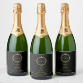 Aangepaste Gouden Naam Monogram Zwart Mousserende  Sparkling Wijnetiket (Flessen)