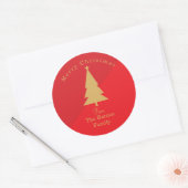 Aangepaste Gouden & Rode Kerstmis Ronde Sticker (Envelop)