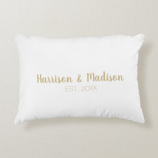 Aangepaste gouden scriptkoppel naamdatum bruiloft accent kussen (Voorkant)