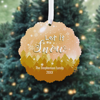 Aangepaste Gouden Snowy Forest Vrolijke Kerstmis Ornament Kaart