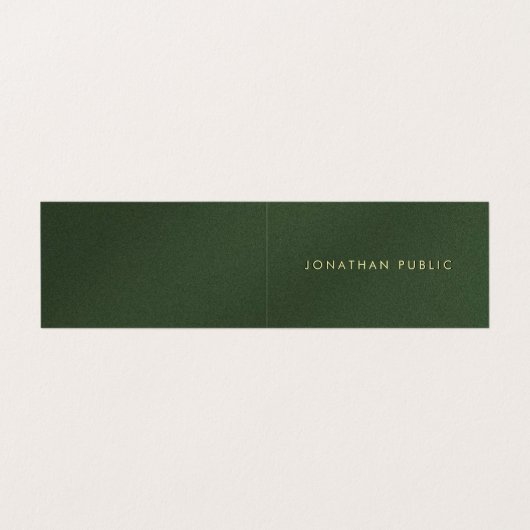 Aangepaste gouden tekst Elegante groene luxe gevou Visitekaartjes (Buitenkant ongevouwen)