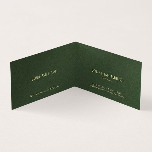 Aangepaste gouden tekst Elegante groene luxe gevou Visitekaartjes (Binnen)