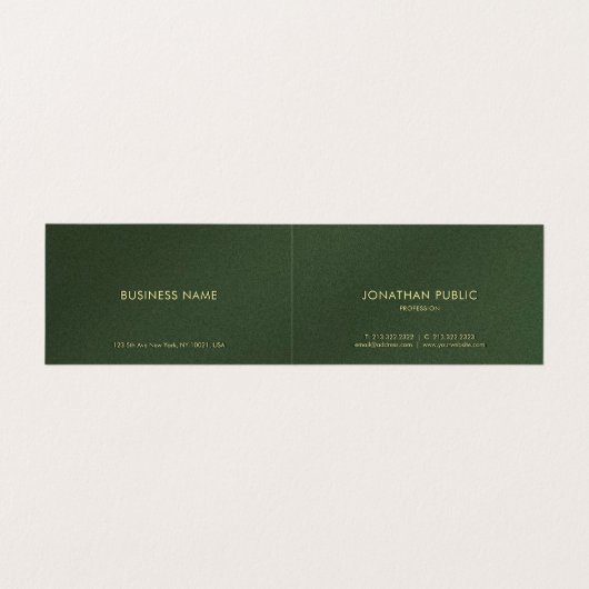 Aangepaste gouden tekst Elegante groene luxe gevou Visitekaartjes (Binnenkant ongevouwen)