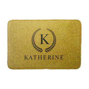 Aangepaste Gouden Zwarte en Gouden Glitter Monogra Badmat
