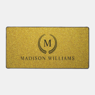Aangepaste Gouden Zwarte en Gouden Glitter Monogra Bureaumat