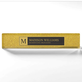 Aangepaste Gouden Zwarte en Gouden Glitter Monogra Naambordje