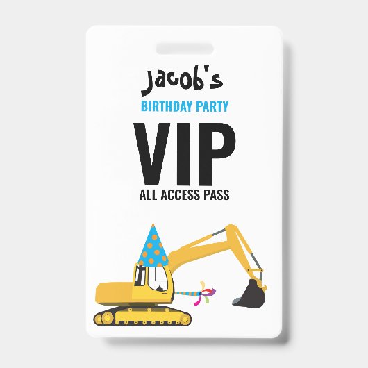 Aangepaste graafmachine verjaardagsfeest pas badge (Voorzijde)