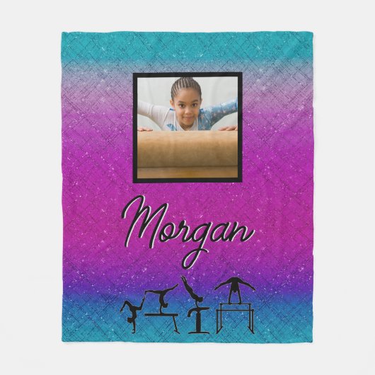 Aangepaste Gradient Gymnastiek met Naam en Foto Fleece Deken (Voorkant)