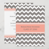 Aangepaste Graduation Party Invitation Coral Chevr Kaart (Voorkant / Achterkant)