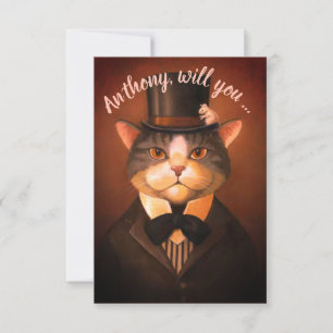 Aangepaste grappige bruidegom kat wees mijn getuig kaart