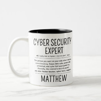 Aangepaste grappige definitie van cyberbeveiliging tweekleurige koffiemok