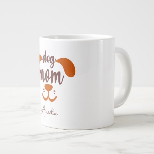Aangepaste Grappige Hond Mama Script Naam Extra Grote Beker (Voorkant rechts)