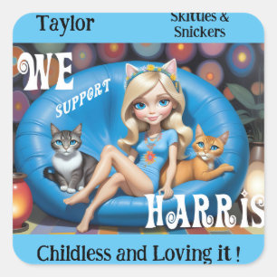 Aangepaste Grappige Kinderloze Kat Dames KAMALA 20 Vierkante Sticker