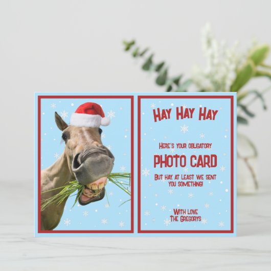 Aangepaste Grappige Paard Pun Verplichte Foto Feestdagenkaart (Staand voorkant)