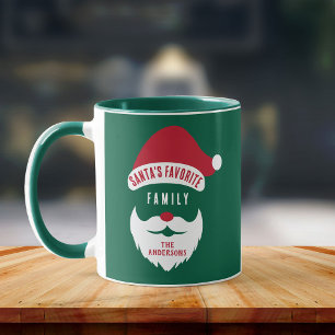 Aangepaste grappige Santa's favoriete familienaam Mok