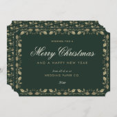 Aangepaste Green Gold Holly Business-kerstKaarten Feestdagenkaart (Voorkant / Achterkant)