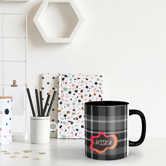 Aangepaste grijs en wit plaid Coffee Mok