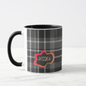Aangepaste grijs en wit plaid Coffee Mok (Links)