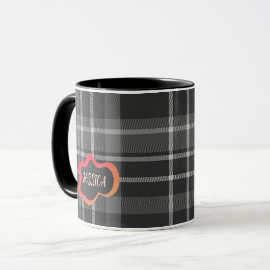 Aangepaste grijs en wit plaid Coffee Mok (Voorkant links)
