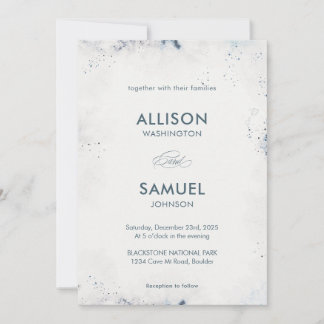 Aangepaste Grijze Blauwe Inkt Splatter Wedding Kaart