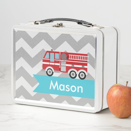 Aangepaste Grijze Blauwgroen Chevron Fire Truck Bo (In situ)