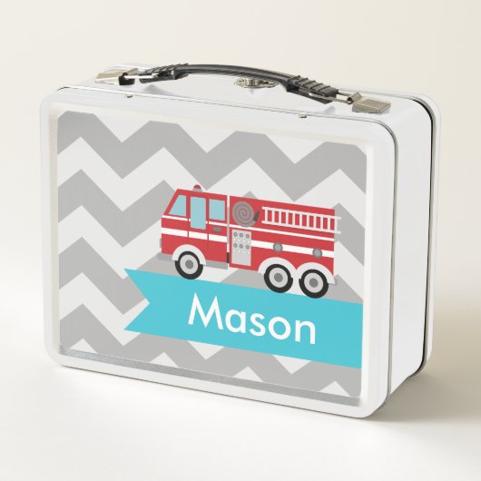 Aangepaste Grijze Blauwgroen Chevron Fire Truck Bo (Achterkant)