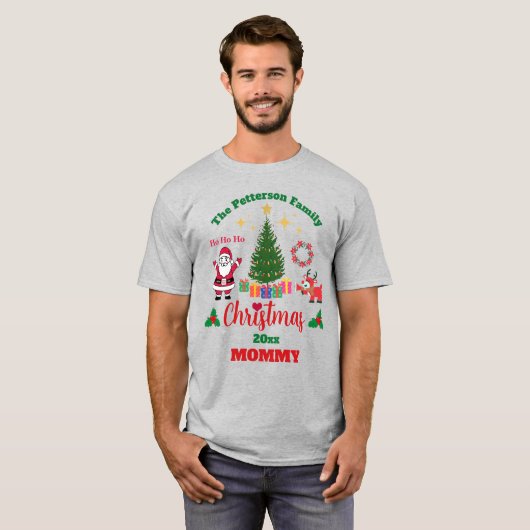 Aangepaste Grijze Familie Kerstmis Sinterklaas Uni T-shirt (Voorkant volledig)