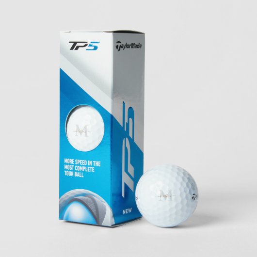Aangepaste grijze monogram en Gold Script Name Tay Golfballen (Verpakking)