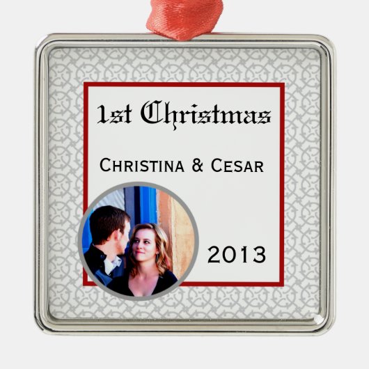 Aangepaste grijze rode formele print metalen ornament (Voorkant)