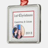 Aangepaste grijze rode formele print metalen ornament (Links)