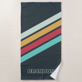 Aangepaste grijze Turquoise Coral Red Yellow Strip Strandlaken (Voorkant)