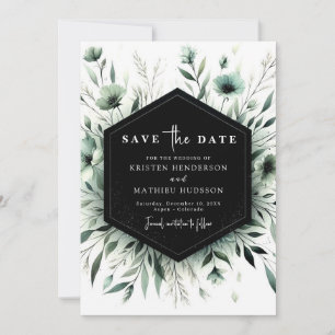 Aangepaste grillige bloemen salie groene bruiloft save the date