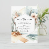 Aangepaste grillige charme vuurtoren bruiloft save the date (Staand voorkant)