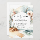 Aangepaste grillige charme vuurtoren bruiloft save the date (Voorkant / Achterkant)