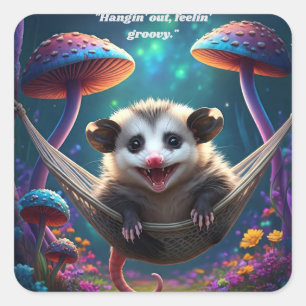 Aangepaste grillige Opossum Psychedelic Hippie Vierkante Sticker