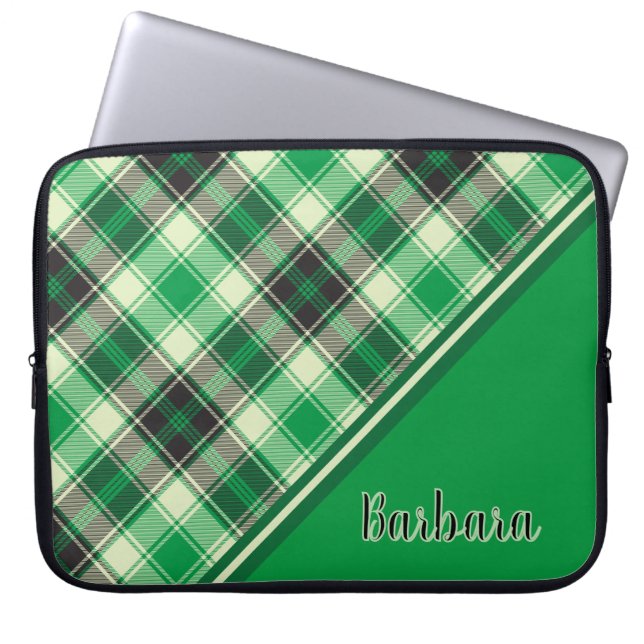 Aangepaste groen en zwart geruite laptop sleeve (Voorkant)