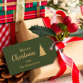 Aangepaste Groen & Goud Vrolijke Kerstmis Cadeaulabel