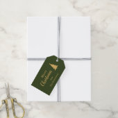 Aangepaste Groen & Goud Vrolijke Kerstmis Cadeaulabel (Met Touw)
