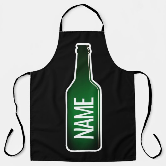 Aangepaste groene bierfles BBQ schort voor mannen (Voorkant)
