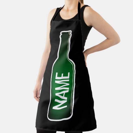 Aangepaste groene bierfles BBQ schort voor mannen (Insitu)