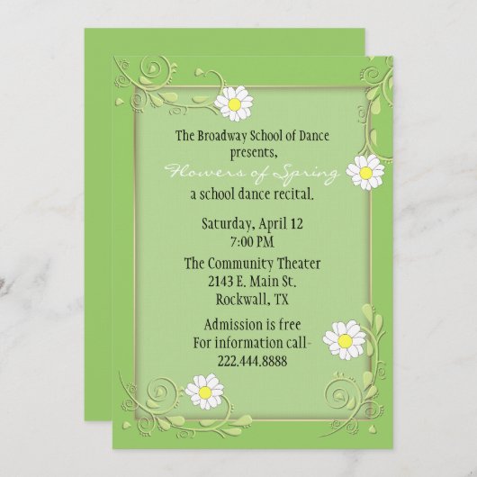 aangepaste groene bloemen overweging uitnodiging (Voorkant / Achterkant)