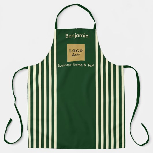 Aangepaste Groene & Cream Stripe Schort (Voorkant)