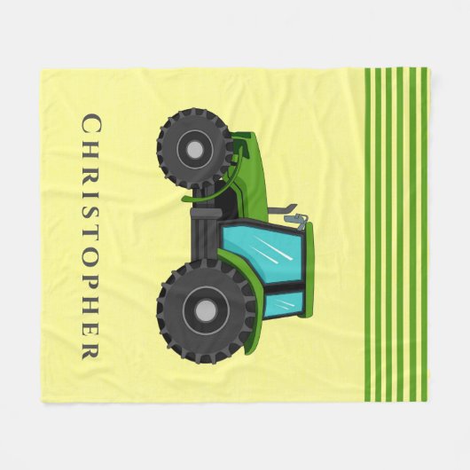 Aangepaste groene en gele tractor fleece deken (Voorkant (Horizontaal))