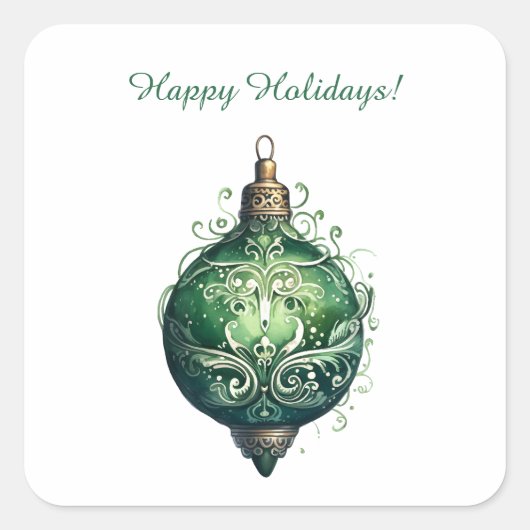 Aangepaste groene en witte kerst ornament vakantie vierkante sticker (Voorkant)