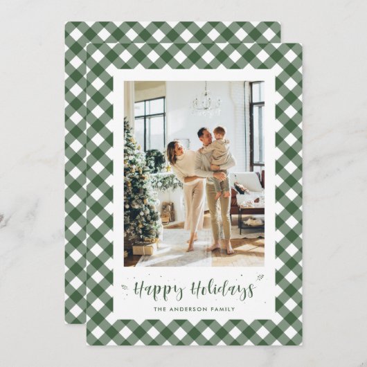 Aangepaste groene en witte speldenfotofeestkaarten feestdagenkaart (Voorkant / Achterkant)