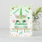 Aangepaste groene glitter Unicorn Birthday Kaart (Staand voorkant)