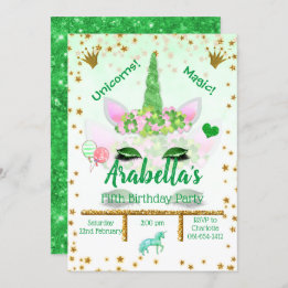 Aangepaste groene glitter Unicorn Birthday Kaart