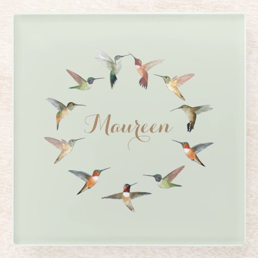 Aangepaste groene Hummingbird Glazen Onderzetter (Voorkant)